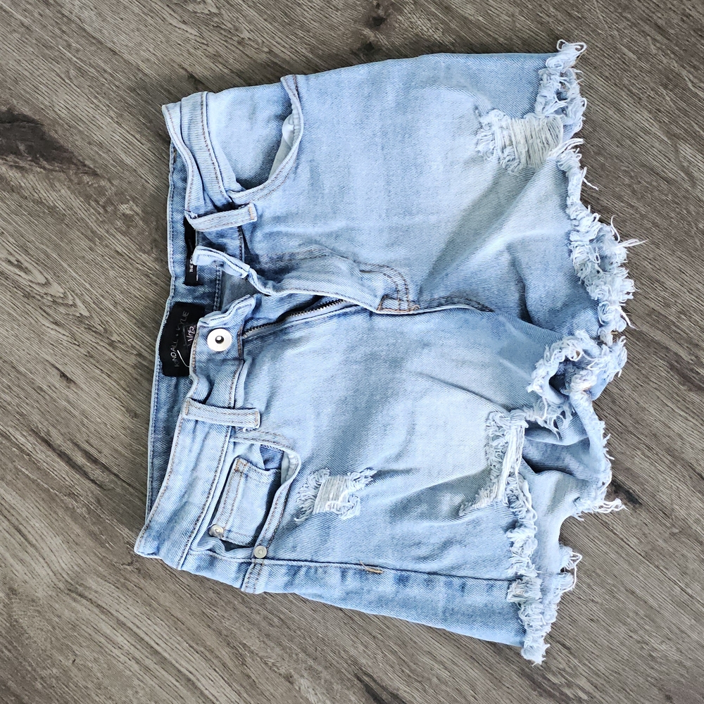 Light Blue Distressed Denim Shorts